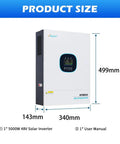 5000W Pure Sine Wave Solar Inverter 48V DC To 120V AC with Built In 100A MPPT Controller, shown with dimensions