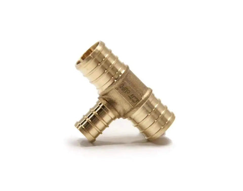 Bulk Pack Of 5 Pex Reducing Tee Brass Barb Crimp Fittings for Pex Tubing 3/4 Inch By 3/4 Inch By 1/2 Inch ASTM F1807 Lead Free