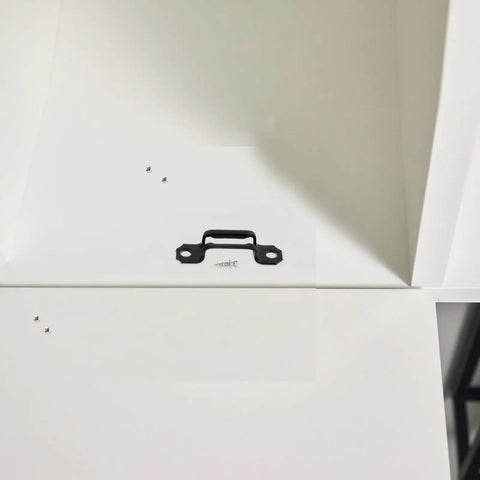 100 Piece Invisible Connector Screws Zero Drama Hidden Furniture Fasteners for cabinet mounting and floating shelves, black steel installation detail.