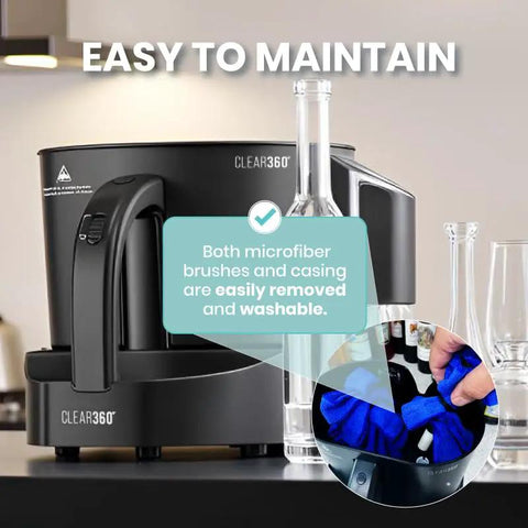 Electric Countertop Glassware Polisher Straight Up Makes Cleaning Your Favorite Tumblers A Total Game Changer showing removable microfiber brushes.