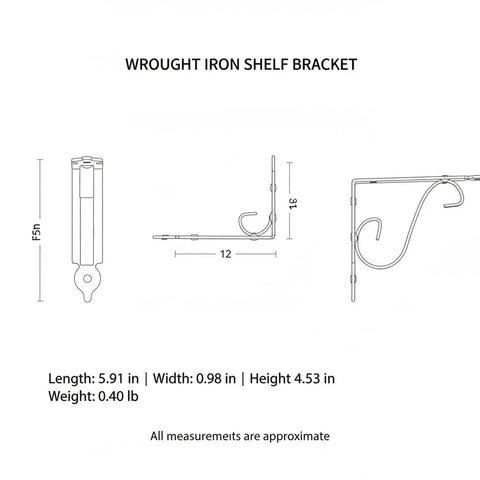 Blueprint of Floating Shelf Bracket For Kitchen And Living Room With Screws, Wrought Iron Wall Mount In Black, Triangular Support