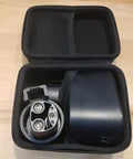 Straight Up Eva Hard Travel Case For Tesla Ccs1 J1772 Charging Adapter showing secured adapter in a black EVA pouch.