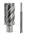 Oscarbide annular cutter 1-1/4 x 2 in with 3/4 in Weldon shank and 2-flat mag drill bit with pilot pin