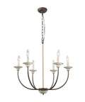Farmhouse Chandelier Pendant Light in Antique White with Rustic Metal Finish, 26 Inch French Country Style Ceiling Light with 6 lights.