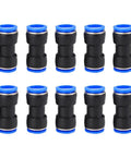 Push To Connect Fitting 3/8 Inch Pneumatic Air Line Quick Lock Adapter Pack Of Ten, Heavy Duty, Plastic Body, Stainless Claw