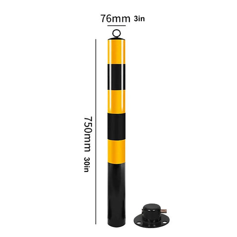 Road Ready Yellow Safety Bollard Post With Lock And Anchor Base, Tough As Nails Powder Coated Steel Parking Barrier For Garage Driveway Traffic Control, Bulletproof Bumper Guard Set Of Two