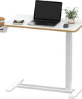 Overbed Table With Pneumatic Lift, Adjustable Height 26 To 41.7 Inches, Hidden Casters, Mobile Laptop Desk With Tray, For Hospital And Home Use, White Finish, 27.6 W X 15.7 D