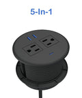 Two Pack Desktop Power Grommet PD20W Fast Charging USBC three inch round flush mount desk outlet black with two AC ports and USB.