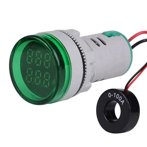 Three Piece AC Current And Voltage Indicator With Two Digit LED Display, 22mm Round Head, Multi Function Meter For Electrical Panels