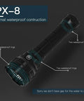 Beast Mode Bright Dive Light 13000 Lumen Scuba Diving Flashlight With IPX8 Waterproof Rating illustration showing waterproof rings.
