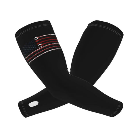 Premium Ice Silk Cooling Arm Sleeves With American Flag Pattern, black, UV defense for summer heat protection.