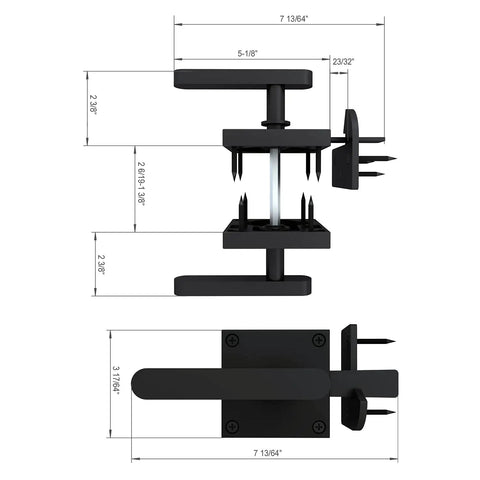 Technical dimensions of Heavy Duty Double Sided Self Locking Gate Latch for Outdoor Fences And Gates Right In Swing Design