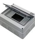 Rugged 8 Way IP65 ABS Distribution Protection Box With DIN Rail Mount For Electrical Panels And Industrial Use Waterproof Power Enclosure In Gray Durable Plastic Case For Control Gear, open lid view