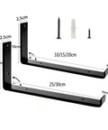 Dimensions of Six Piece Wall Mounted Iron Shelves Set With Heavy Duty Industrial Angle Brackets shown, includes screws and anchors.