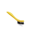 8.5 Inch Tile And Grout Scrub Brush With Durable Plastic Bristles Black Ergonomic Handle For Industrial And Professional Use Scrubs Grout Tile And Tight Crevices In Small Areas in yellow plastic handle against white background