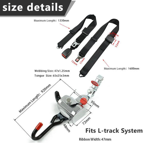 Wheelchair Safety Retractor System For Transit And Paratransit Buses Retractable Design Fits L Track Fittings Lap And Shoulder Belt Combo DOT Standard No Slip Grip Easy Install Four Piece Set For Secure Rides dimensions
