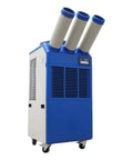 Heavy Duty Portable Air Conditioner With Large Water Tank, Bad Boy Commercial Spot Cooler For Hospitals And Outdoor Events, Easy Roll Casters, 220V Rig, Total No Sweat Cooling Performance with three cooling ducts.