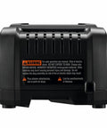 Rear view of 18V Fast Battery Charger For Core18V 8Ah And 4Ah Batteries showing safety warnings.