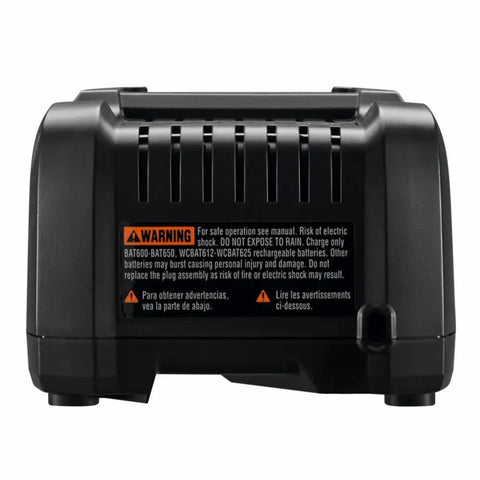 Rear view of 18V Fast Battery Charger For Core18V 8Ah And 4Ah Batteries showing safety warnings.