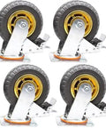 Heavy Duty 125Mm Rubber Swivel Caster Wheels With Brakes Set Of Four close-up showing durable rubber wheels and steel mounts.
