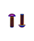 Badass Gr5 Aviation Grade Titanium Screws M8 X 20 mm Iso7380 Button Head Hex Socket Cap Bolts In Slick Burnt Blue Finish Tough As Nails Fasteners For Hot Rods And Heavy Duty Gear Pack Of Five close-up view with dual angle display