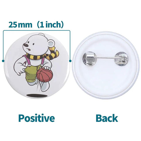 Total Game Changer 500 Piece 25 Millimeter Button Maker Kit For 1 Inch Blank Pin Back Badges with cartoon bear design