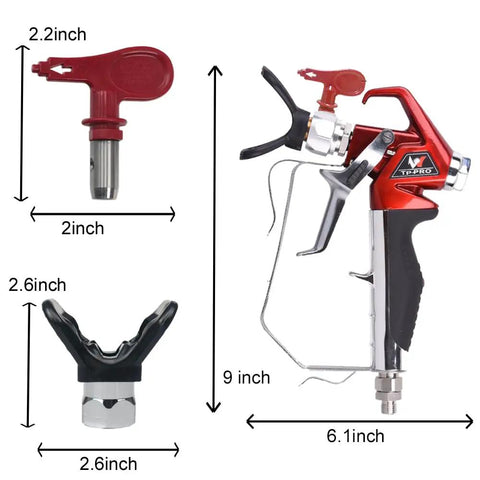 Heavy Duty Airless Paint Spray Gun With 517 Tip And 4000 Psi, featuring chrome steel frame, 9 inch height, 2 inch tip.