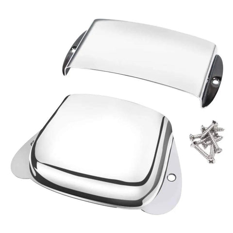 Genuine Chrome Plated Ashtray Style Bridge And Pickup Covers Set For Precision Bass Guitars Includes Mounting Hardware Fits Most Vintage And Modern Models Drilling Required Great For Old School Vibe, chrome bridge and pickup covers with screws