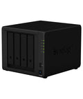 Heavy Duty Business Nas Server Rocking A Celeron Dual Core Chipset And Six Gigs Of Snappy Ram Hooked To Blazing Nvme Ssd Cache Plus Massive Storage Array Built For Smooth Daily Ops And Team Files Straight Out The Box, front view of black network attached storage unit with four drive bays.