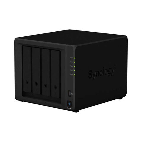 Heavy Duty Business Nas Server Rocking A Celeron Dual Core Chipset And Six Gigs Of Snappy Ram Hooked To Blazing Nvme Ssd Cache Plus Massive Storage Array Built For Smooth Daily Ops And Team Files Straight Out The Box, front view of black network attached storage unit with four drive bays.