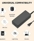 Universal AC Adapter Charger For Vornado Smart Air Circulator Fans 693DC 623DC 610DC 683DC Power Supply Cord shown with devices