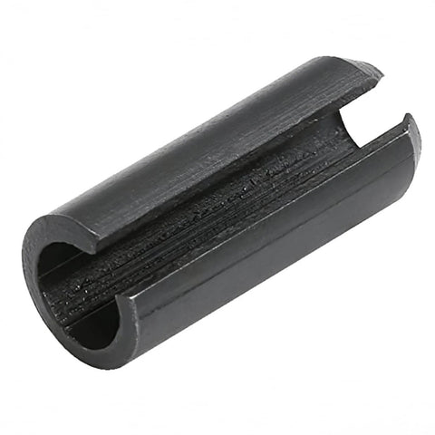Close-up of a slotted hollow dowel pin from Roll Pins Assortment Kit Slotted Hollow Dowel Pins 450 Pcs For Auto Mechanical Workshop Pro Grade Gearhead Approved Repairs Durable Spring Steel With Black Oxide Finish