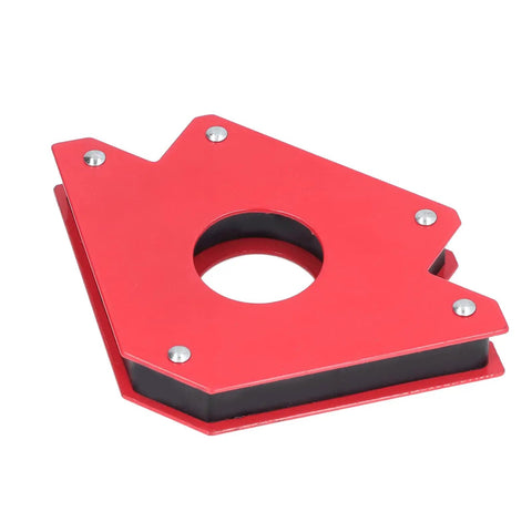 Check Out This Awesome 5 Inch Welding Magnet With 75 Lb Holds Strongly For Steel Work Fixtures And Angle Supports At 90 Degrees, red with a circular hole.