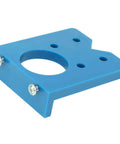 Blue 35mm concealed hinge drilling jig with circular bore and mounting holes for door installation