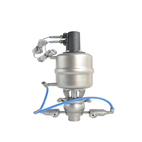 Heavy Duty Sanitary Stainless Steel SS316L Pneumatic Water Shutoff Valve With External Cleaning Anti Mixing Design Hygienic And Easy Maintenance For Clean Water Lines And Industrial Plumbing, stainless valve shown with pneumatic actuator