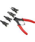 4 In 1 Snap Ring Pliers Set With 3 Interchangeable Jaw Heads Pro Grade And Heavy Duty Angled 45 Degree 90 Degree And 180 Degree For Auto And Engine Repair Red, displaying pliers and jaw heads.