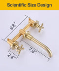 Wall Mounted Brushed Gold Bathroom Sink Faucet With Solid Brass Construction 360 Swivel Tub Spout Double Cross Handles