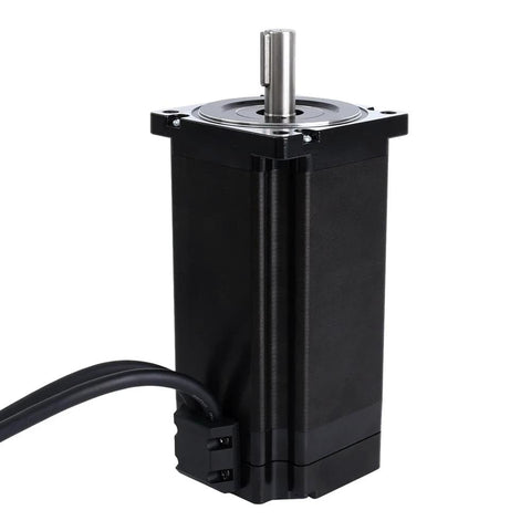 NEMA 34 closed-loop stepper motor, front view, 12.0 Nm torque, black housing, 1000 PPR encoder.