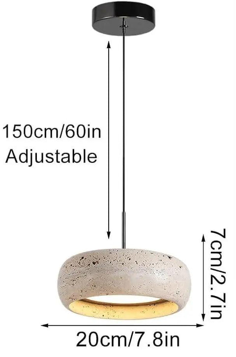 Modern Dome Yellow Travertine Pendant Light, 20cm adjustable diameter, Nordic natural stone hanging lamp for kitchens.