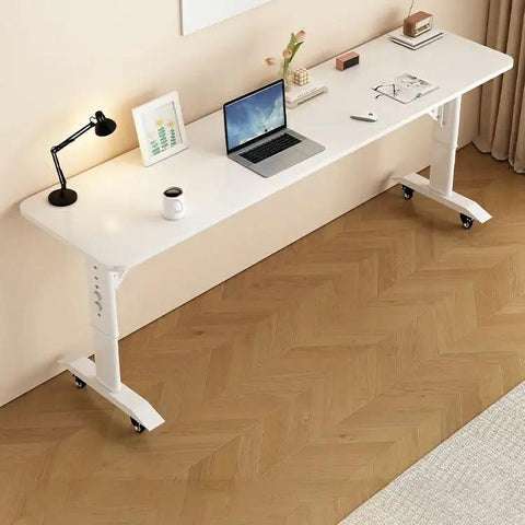 Smooth Rolling Height Adjustable Laptop Desk On Wheels For Home Office And Bedside Setup Ergonomic Portable Standing Workstation with white surface.