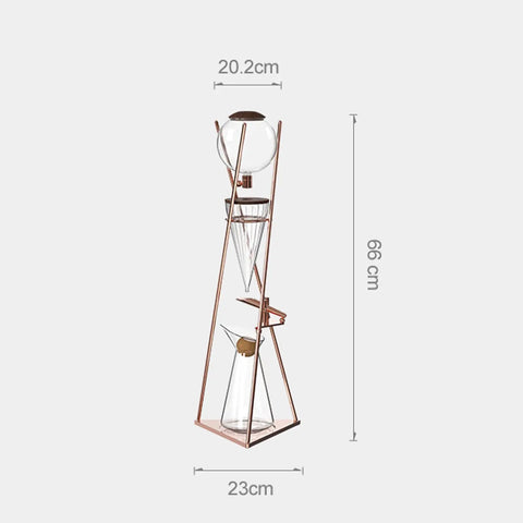 Premium Smooth Cold Brew Drip Tower With Sturdy Stainless Steel Stand Adjustable Flow Controller Iced Coffee Maker, 66 cm tall.