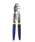 Heavy Duty Stainless Steel Crimping Pliers For Wire Rope And Heat Shrink Connectors with blue rubber grips.