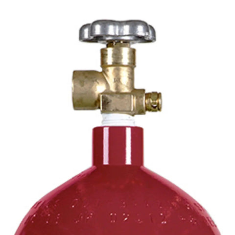Close-up of CGA580 valve on 60 Cu Ft Steel Argon Gas Cylinder With CGA580 Multi-Gas Valve For Welding And Fabrication