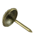 Top Shelf Vintage Upholstery Tacks 100 Pack 7/16 Inch antique brass furniture stud with steel pin for reupholstering.
