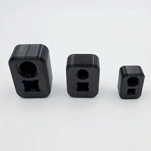 Three black mounts for 3-Piece Impact Ratchet Wrench Rack System For Home Garage Organization, different sizes side by side 