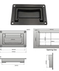 Diagram of Recessed Zinc Alloy Pull Handle for Cabinets and Containers Black Flush Mount Door Handle 4.37 Inch Long