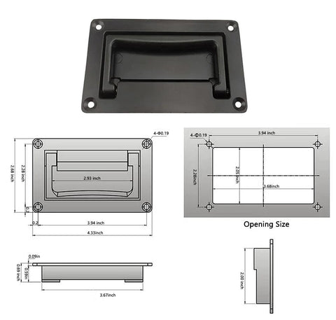 Diagram of Recessed Zinc Alloy Pull Handle for Cabinets and Containers Black Flush Mount Door Handle 4.37 Inch Long