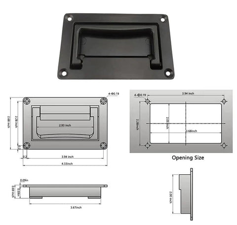 Recessed Pull Handle For Cabinets And Drawers, Black Zinc Alloy Flush Mount Door Handle, 4.3 Inch Long, dimensions and design details