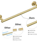 Gold Bathroom Hardware Set With Toilet Paper Holder 24 Inch Towel Bar Towel Ring Robe Hook 4 Piece Wall Mount Kit Brushed Gold Finish Stainless Steel Rust Resistant Modern Durable Bathroom Accessories For Stylish Homes Must Have showing a sturdy towel bar design with close-up detail.