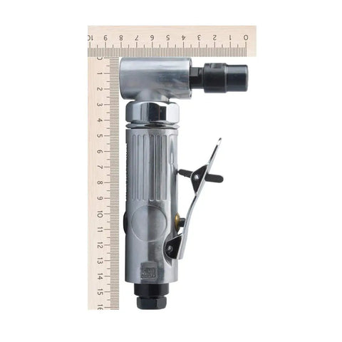 90 Degree One Quarter Inch Air Die Grinder with ruler for scale, showing compact size and aluminum body with 90 degree head